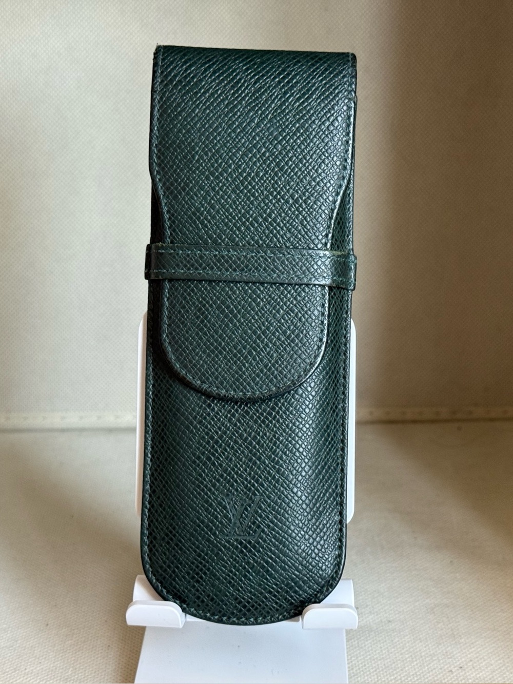 Authentic Louis Vuitton Glasses Case – Dark Green Leather – Eyewear Sleeve/Pouch